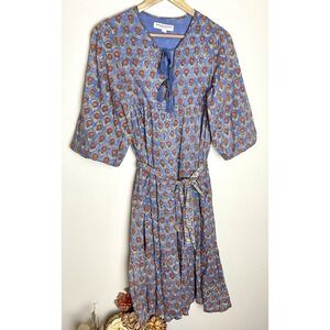 EMERSON‎ FRY India Collection Heirloom Maxi Dress Wednesday Flowers Blues Red S